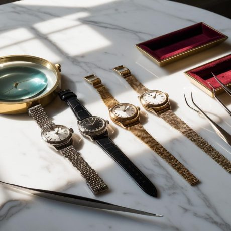 Elegant-vintage-watches-displayed-on-a-white-marble-table-with-a-magnifying-glass-and-jewelry-appraisal-tools-bright-daylight-professional-and-luxurious-atmosphere_-1-1 Márkás karóra, antik óra felvásárlás